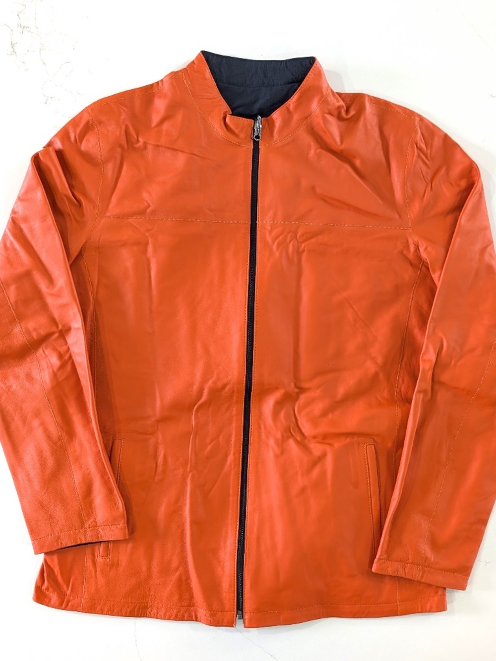 MACEOO Luxury Reversible Genuine Leather Jacket Men’s Size L Slim Orange Black